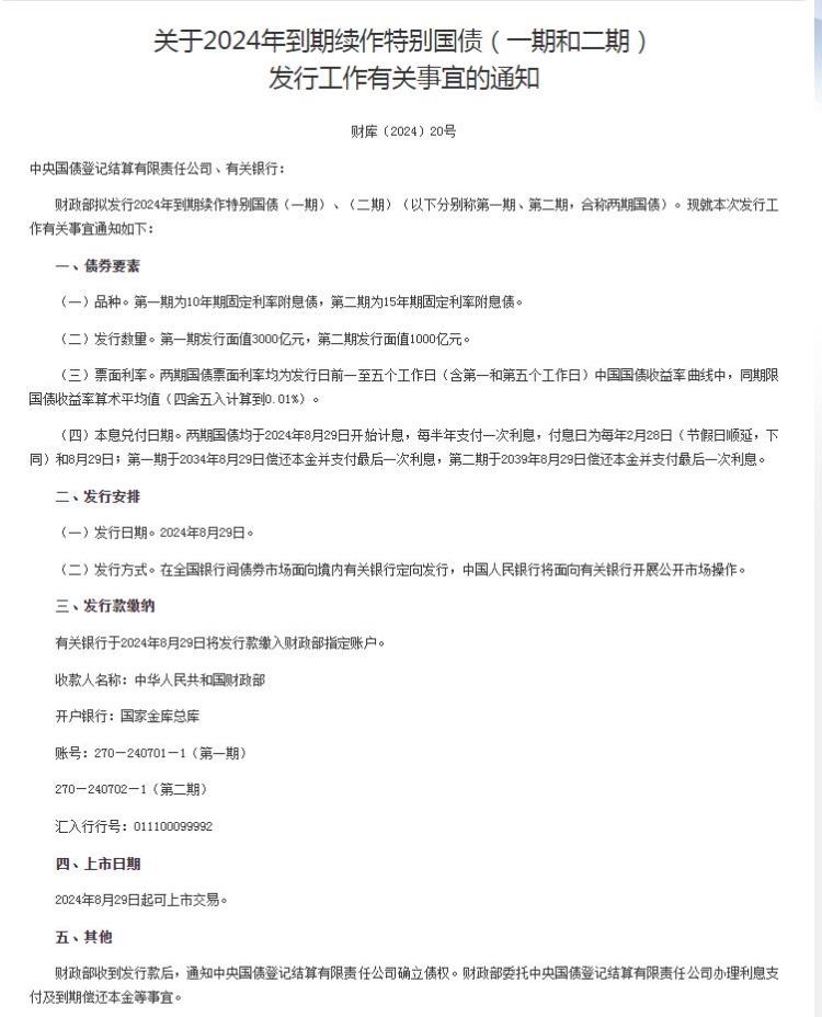 财政部深化财政金融协同，续发30年期特别国债助推经济高质量发展